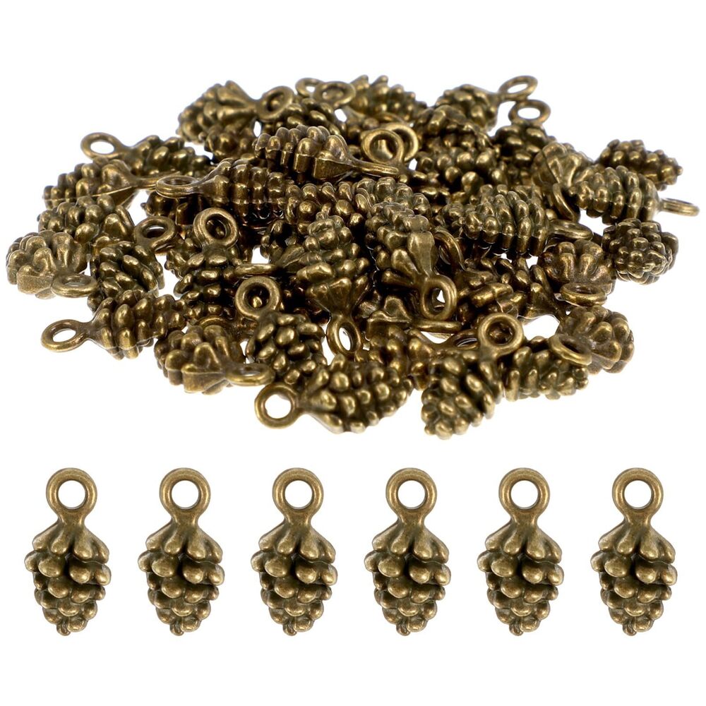 7126 50pcs Mini Pine Cone Charms Small Pinecone Bead Pendants Tiny Metal